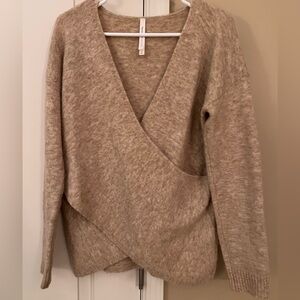 Babaton Beige Wrap V-Neck Sweater